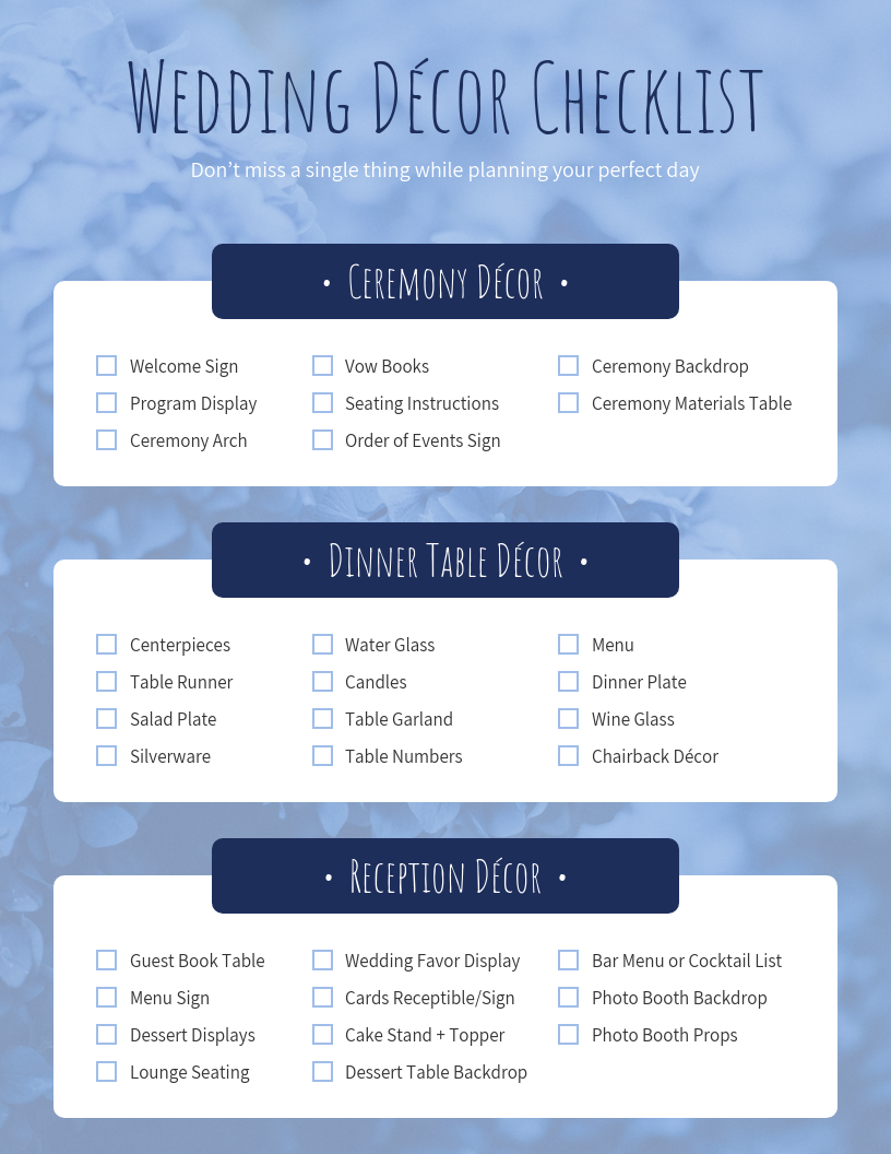 Lavender Wedding Decor Checklist Template Inside Wedding Decoration Checklist Template In Wedding Decoration Checklist Template