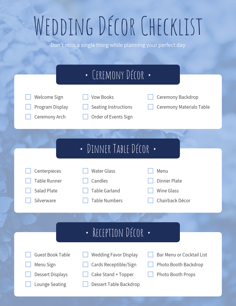 Lavender Wedding Decor Checklist Template Inside Wedding Decoration Checklist Template