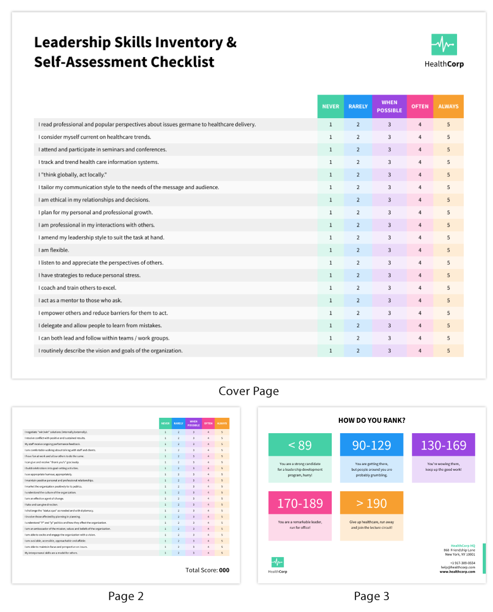 Leadership Skills Inventory And Self Assessment Checklist Template Inside Skills Checklist Template
