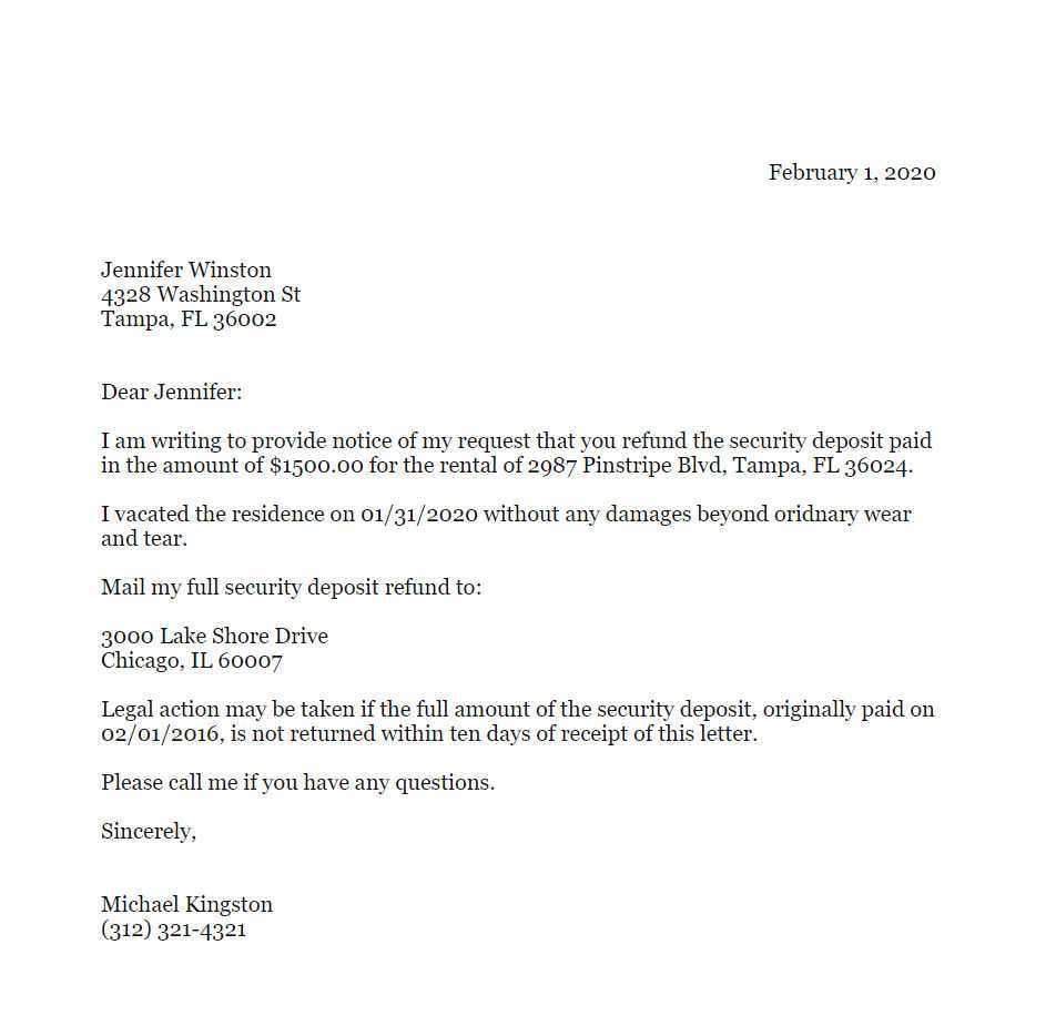 Sample Security Deposit Refund Letter Tenant