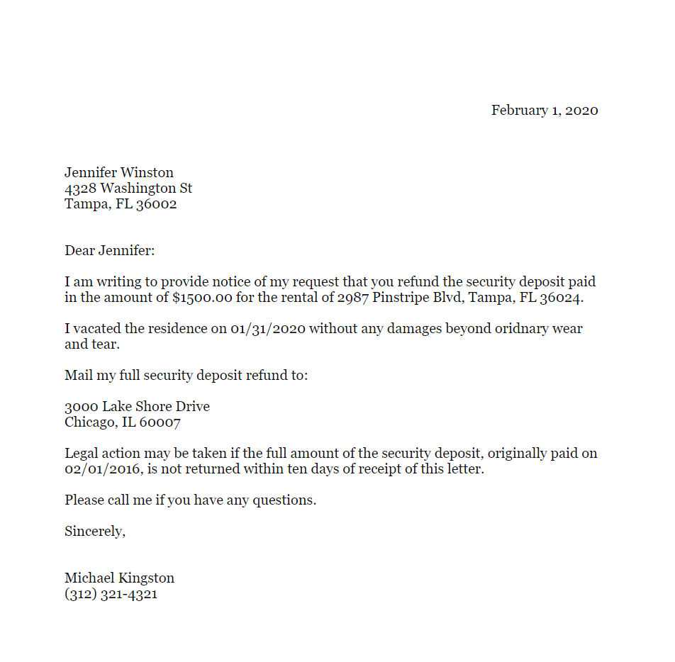 Security Deposit Refund Letter Sample