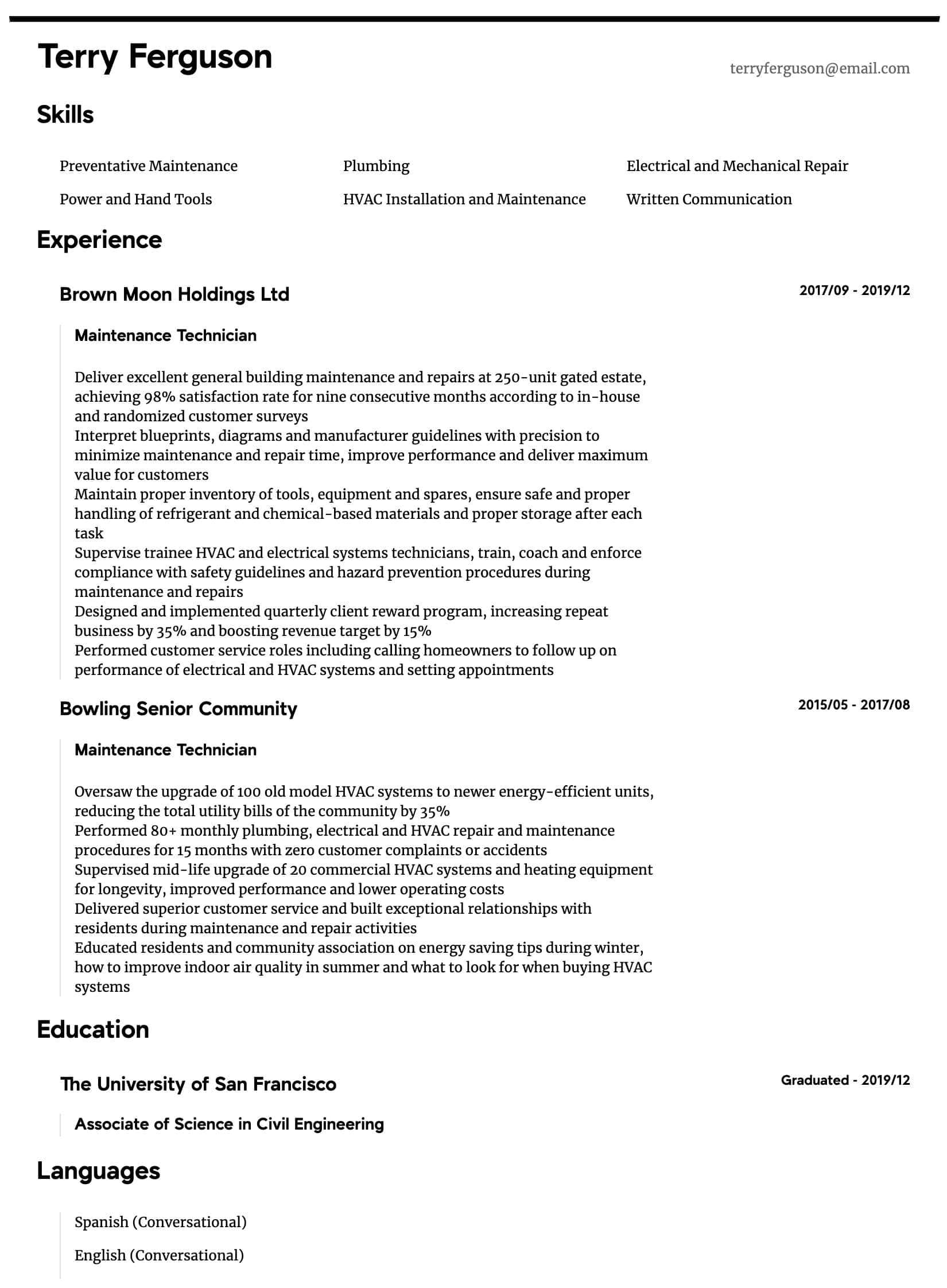 Maintenance Technician Resume Samples  All Experience Levels  With Maintenance Technician Job Description Template For Maintenance Technician Job Description Template