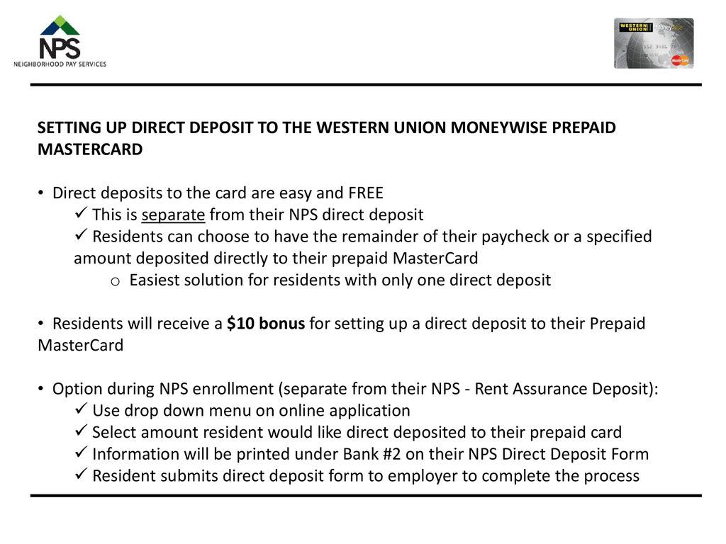 Making Monthly Payments Easier With RENT ASSURANCE™ And – Ppt Download With Western Union Prepaid Direct Deposit Form