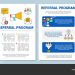 Marketing Referral Program Brochure Template Layout. Customer Attraction.  Flyer, Booklet, Leaflet Print Design With Linear Illustrations
