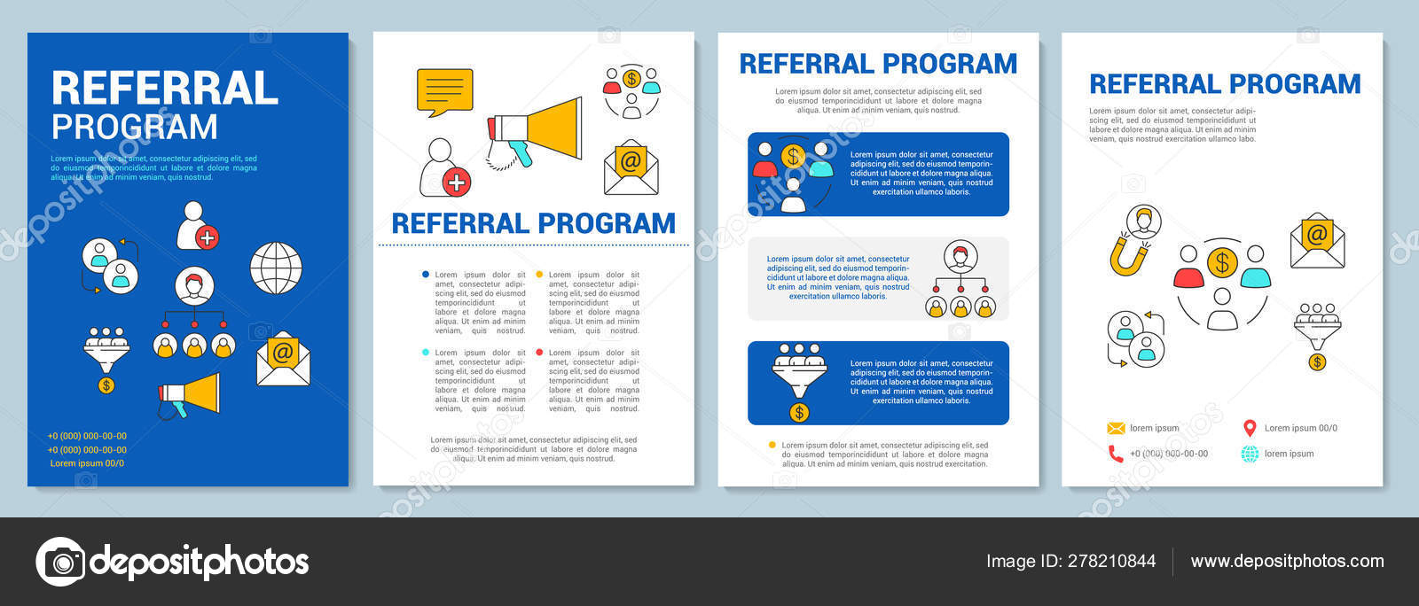 Marketing referral program brochure template layout. Customer attraction.  Flyer, booklet, leaflet print design with linear illustrations Regarding Referral Program Flyer Template