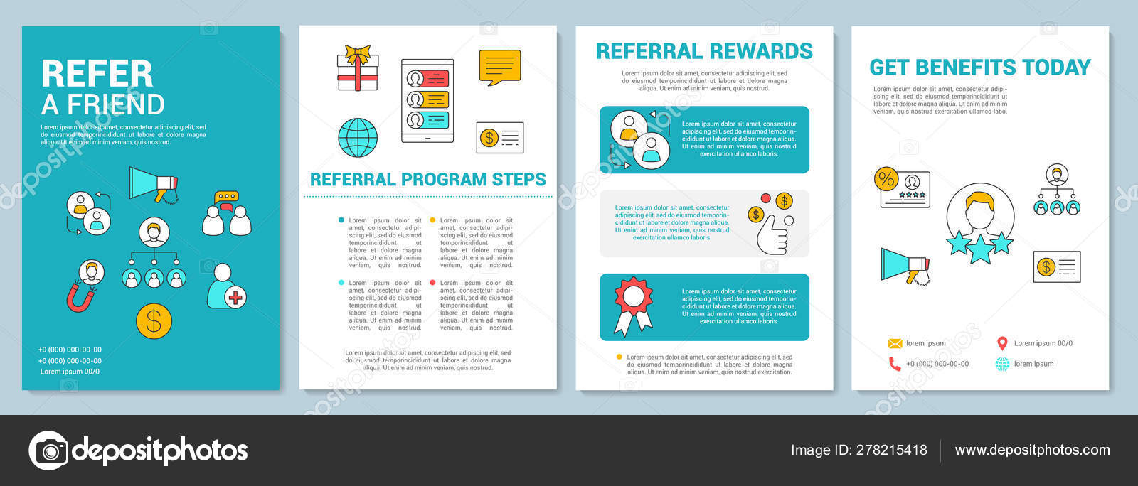 Marketing referral program brochure template layout. Flyer, booklet,  leaflet print design with linear illustrations Pertaining To Referral Program Flyer Template