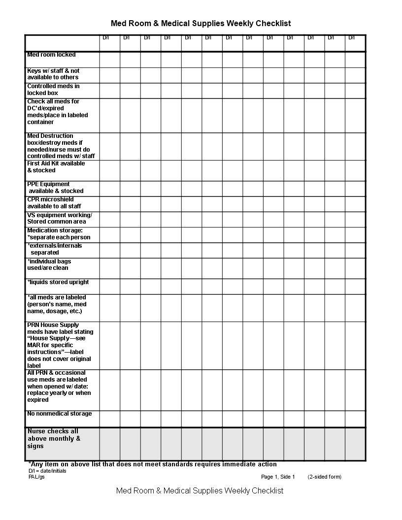 免费Medical Supplies Weekly Checklist  样本文件在  With First Aid Supply Checklist Template With Regard To First Aid Supply Checklist Template