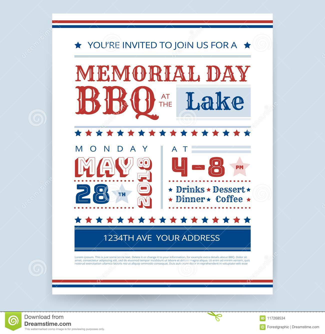 Memorial Day Barbeque BBQ Flyer Invitation Design Template Vector  For Memorial Day Party Flyer Template Pertaining To Memorial Day Party Flyer Template