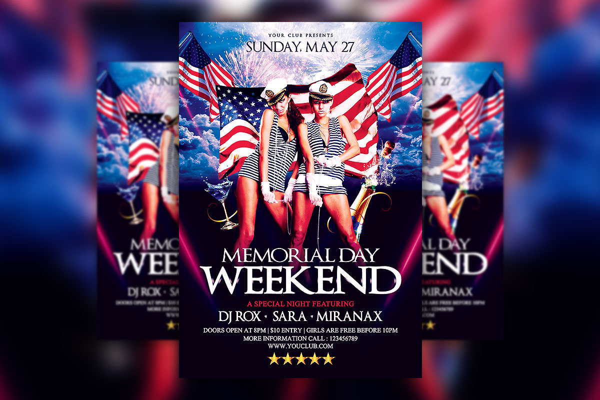 Memorial Day Weekend Party Flyer PSD Template  Hyperpix In Memorial Day Party Flyer Template Throughout Memorial Day Party Flyer Template