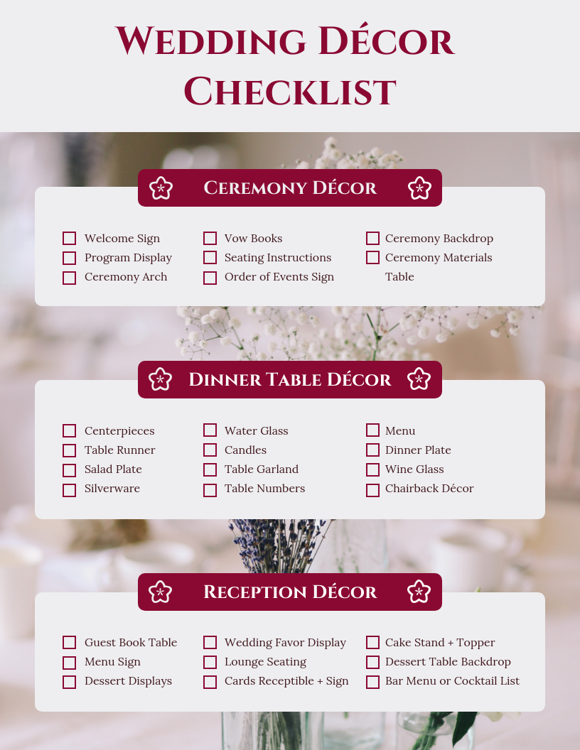 Monarch Wedding Decor Checklist Template Intended For Wedding Decoration Checklist Template Inside Wedding Decoration Checklist Template