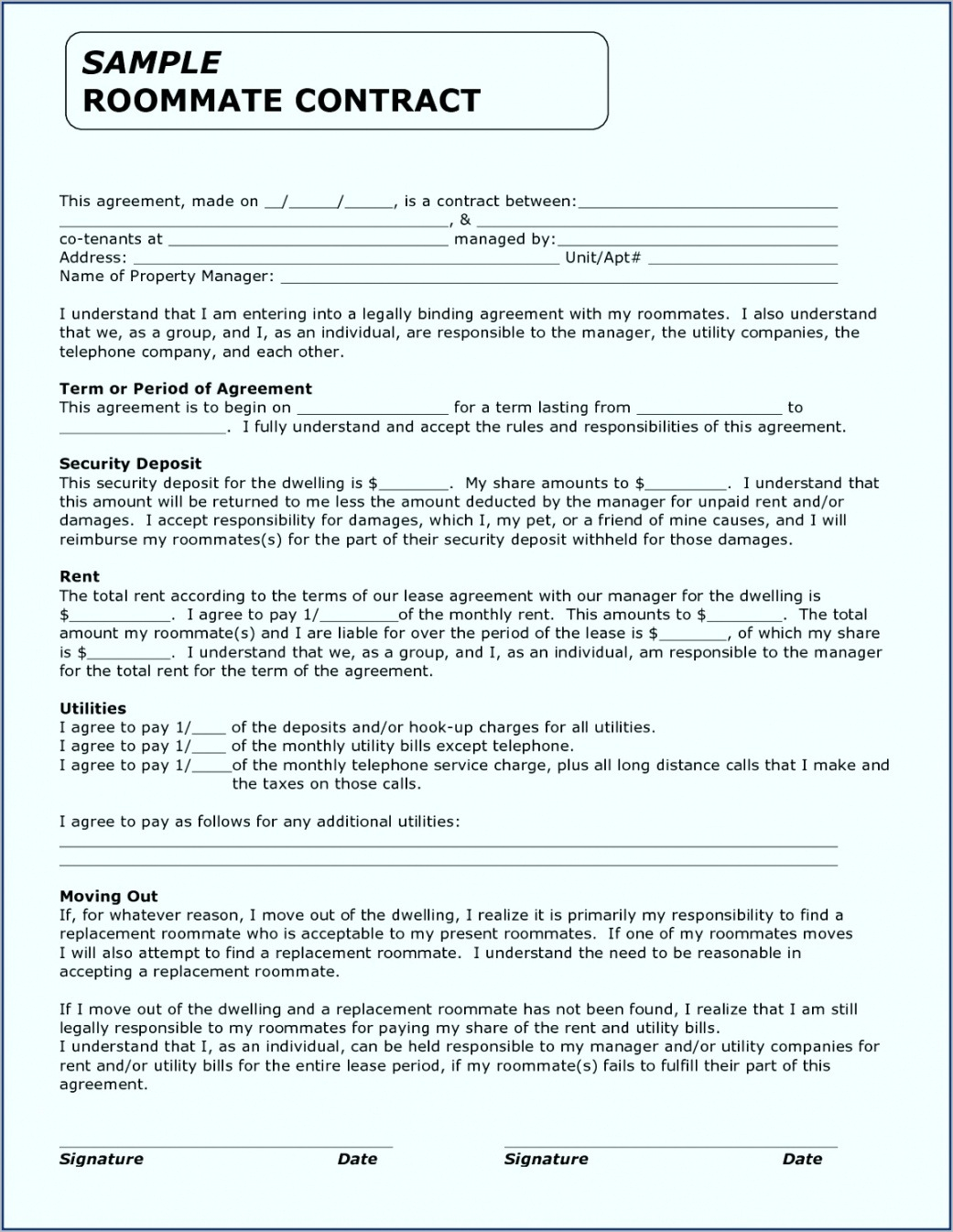 Month To Month Room Rental Agreement Template For Security Deposit Agreement Between Roommates With Regard To Security Deposit Agreement Between Roommates