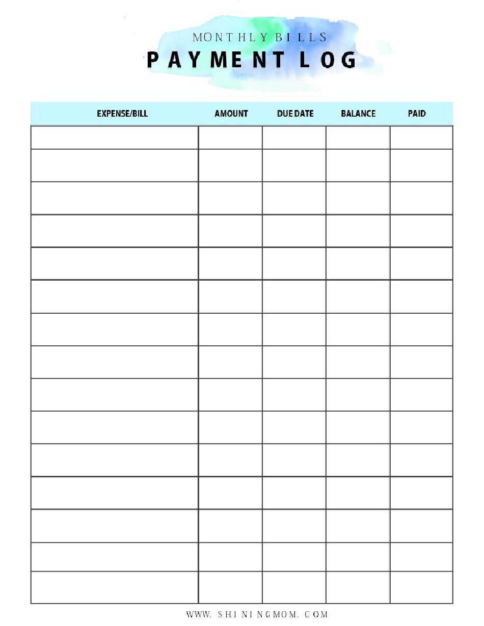 Monthly Bills Payment Log Template Download Printable PDF  Throughout Bill Payment Checklist Template