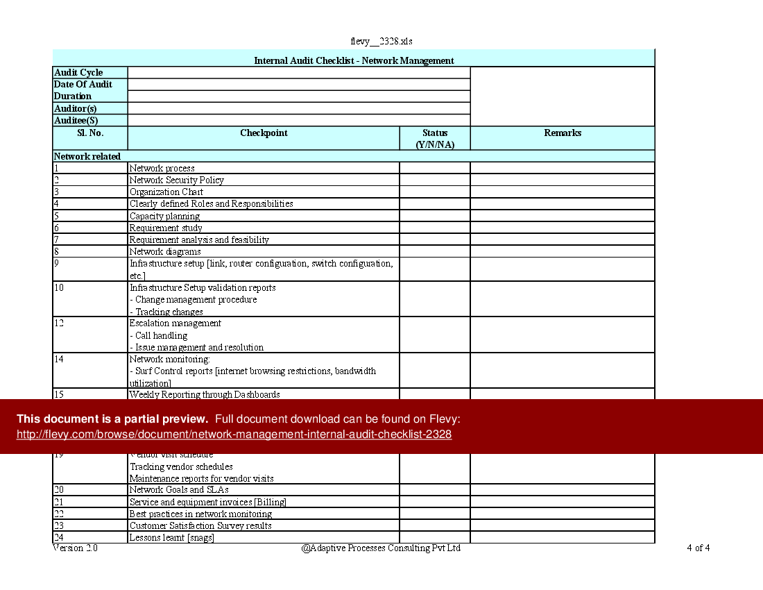 Network Management Internal Audit Checklist (Excel)  Flevy In It Security Audit Checklist Template With It Security Audit Checklist Template