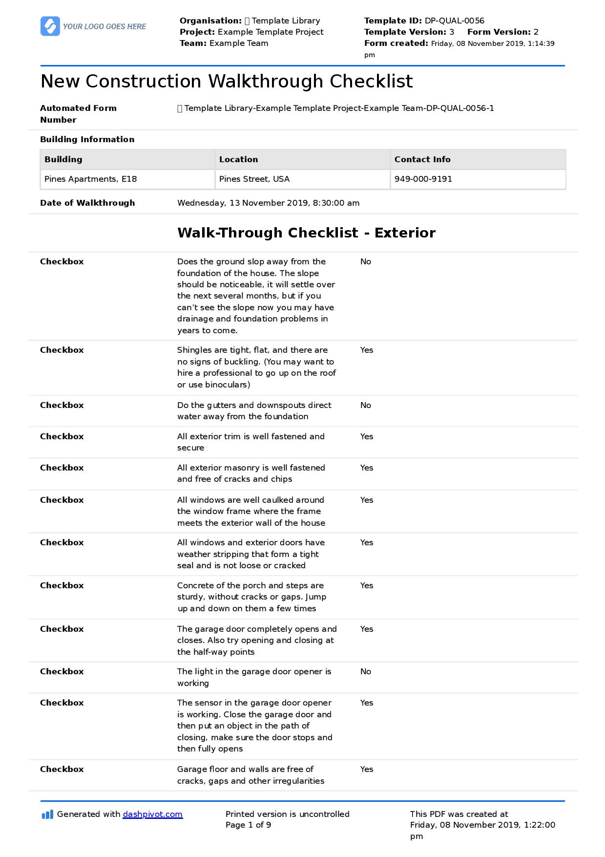 New Construction Walkthrough Checklist (Better than PDF template) Intended For Residential Construction Checklist Template Intended For Residential Construction Checklist Template