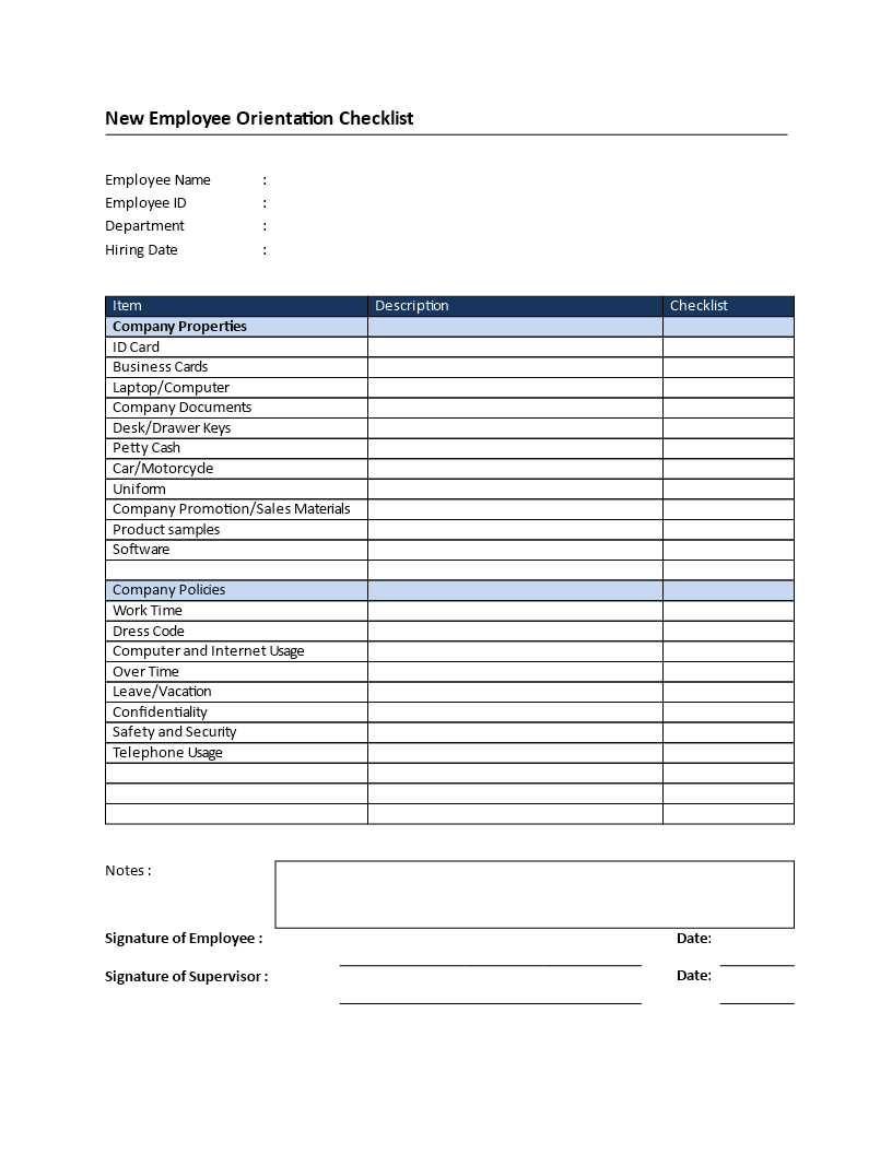 New Employee Orientation Checklist  Templates at  Intended For Employee New Hire Checklist Template Intended For Employee New Hire Checklist Template