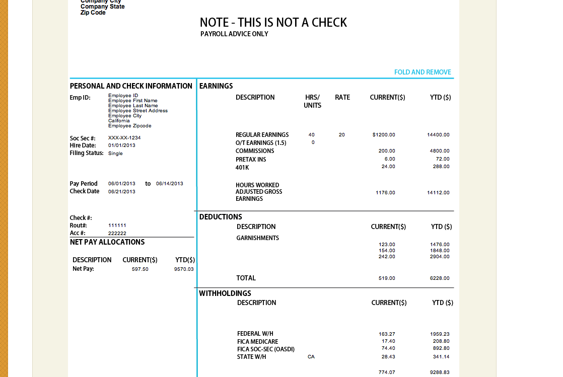 New Paycheck Pay Stub Template For 10  PayCheck Stub Online Regarding Direct Deposit Check Stub Template