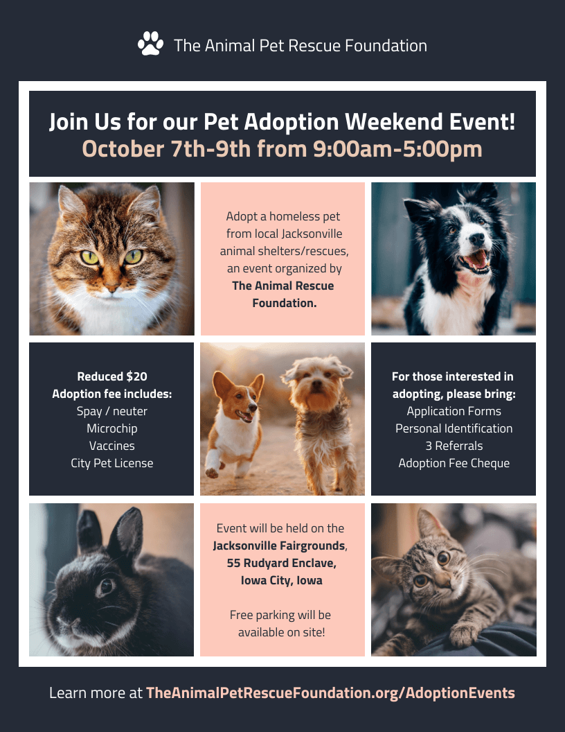 Nonprofit Animal Pet Rescue Adoption Event Flyer Template Throughout Adopt A Pet Flyer Template Pertaining To Adopt A Pet Flyer Template