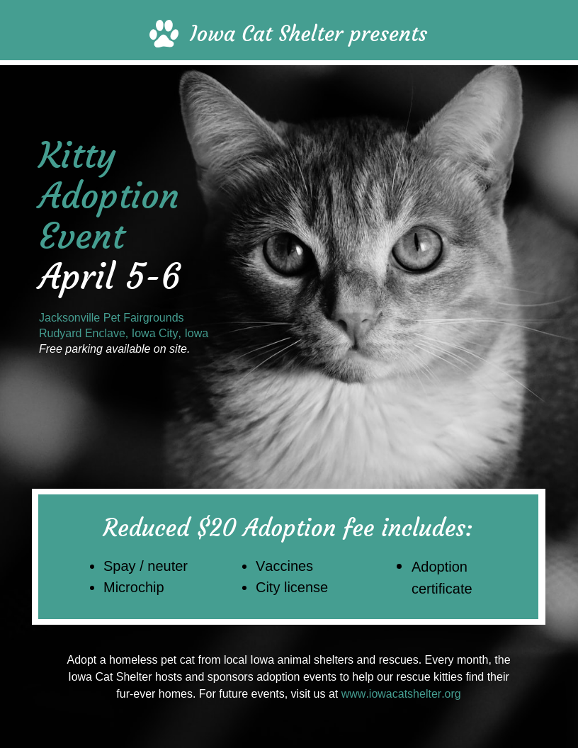 Nonprofit Cat Adoption Event Poster Template In Adopt A Pet Flyer Template With Regard To Adopt A Pet Flyer Template