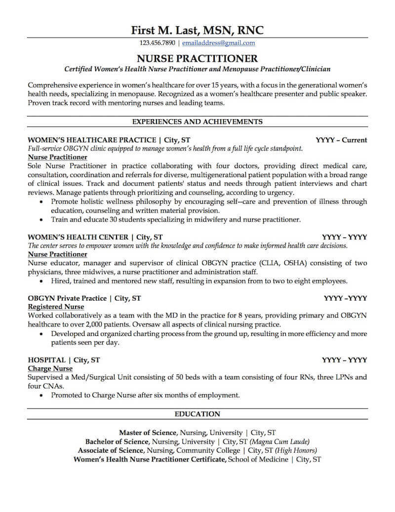 Nurse Practitioner Resume Sample  Professional Resume Examples  With Nurse Practitioner Job Description Template Regarding Nurse Practitioner Job Description Template