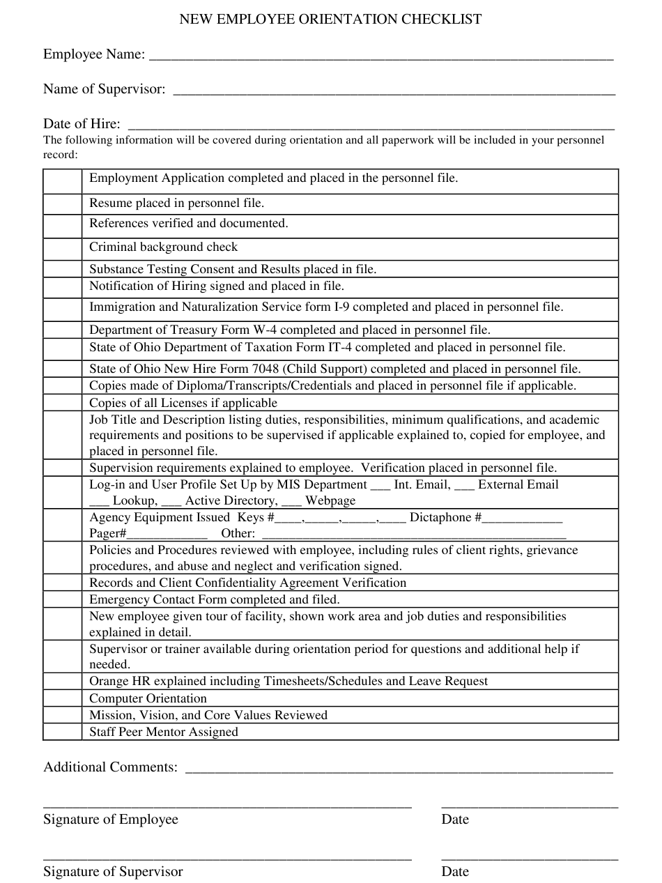 Ohio New Employee Orientation Checklist Template Download  Intended For Employee Personnel File Checklist Template Throughout Employee Personnel File Checklist Template