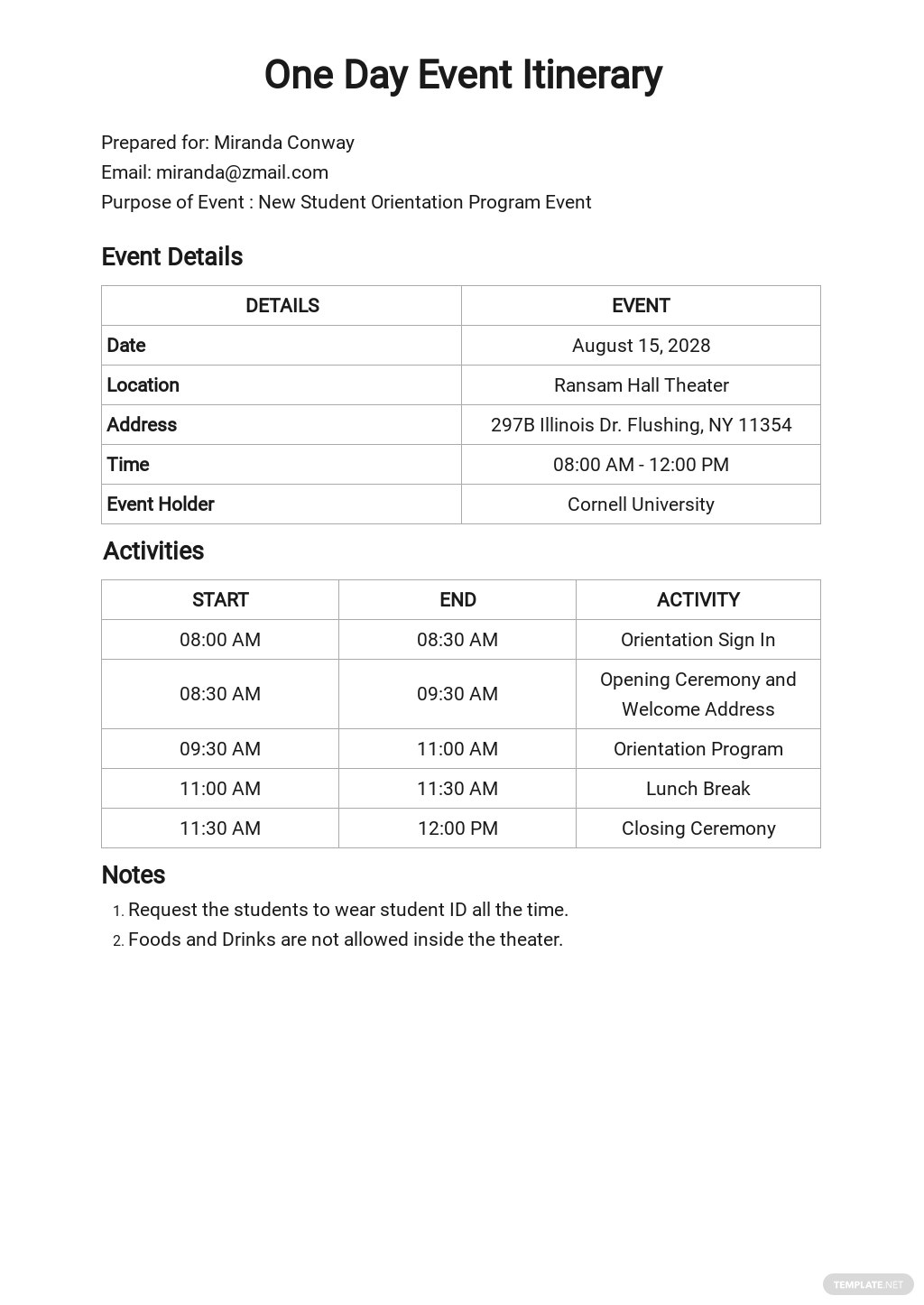 One Day Event Itinerary Template [Free PDF] - Google Docs, Word  With Regard To Itinerary Template For Event Within Itinerary Template For Event