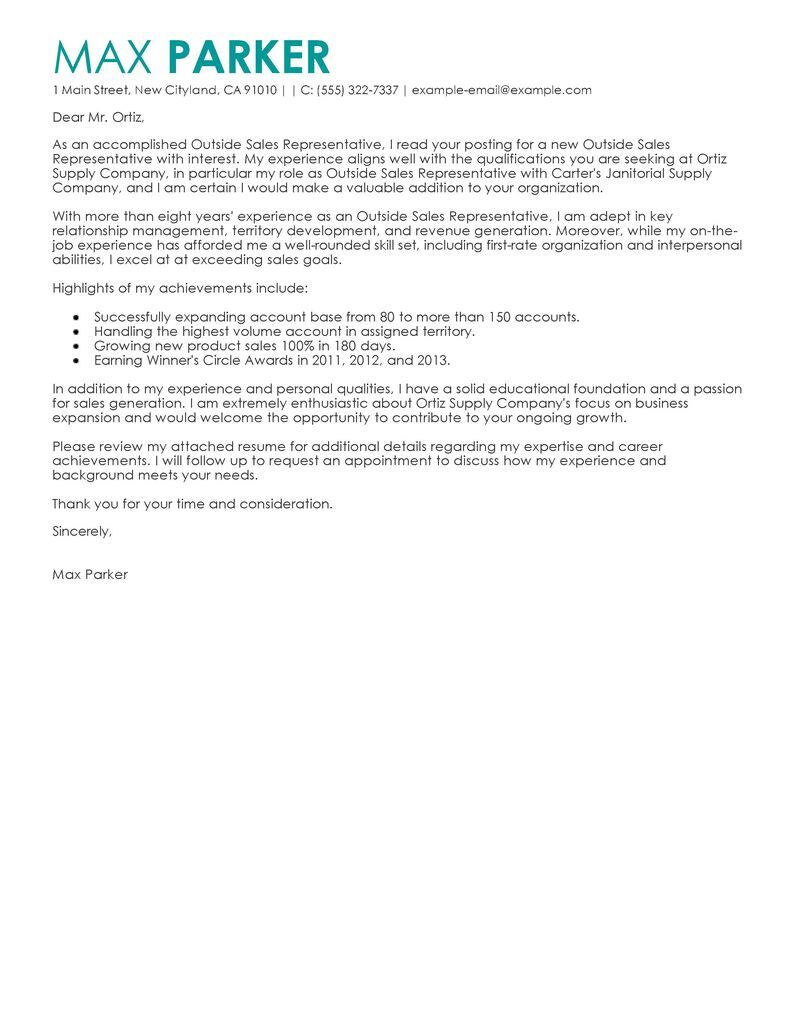Outside Sales Rep Cover Letter Examples  MyPerfectResume With Outside Sales Job Description Template Regarding Outside Sales Job Description Template