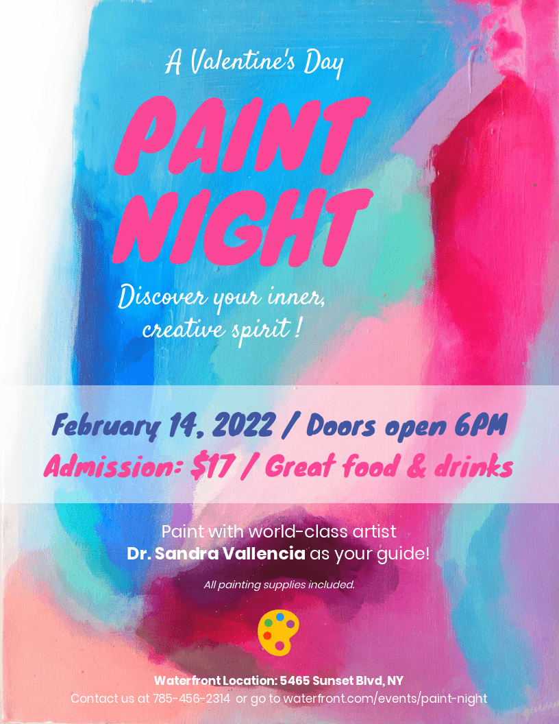 Paint Night Valentine’s Day Event Flyer Template Within Paint Night Flyer Template