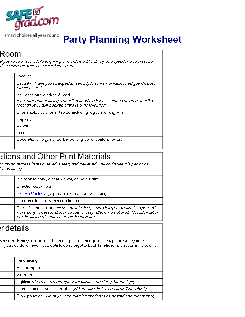 免费Party Planning Worksheet Checklist  样本文件在  With Fundraising Checklist Template In Fundraising Checklist Template