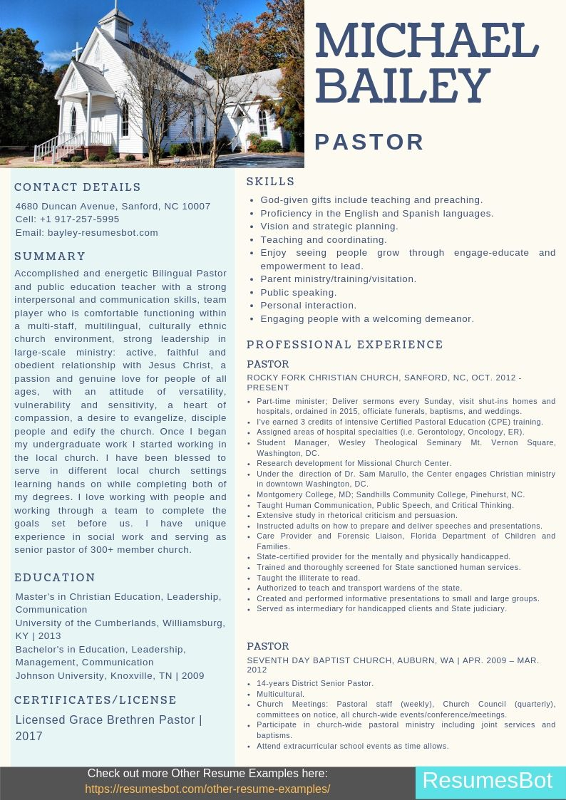 Pastor Resume Example Regarding Pastor Job Description Template