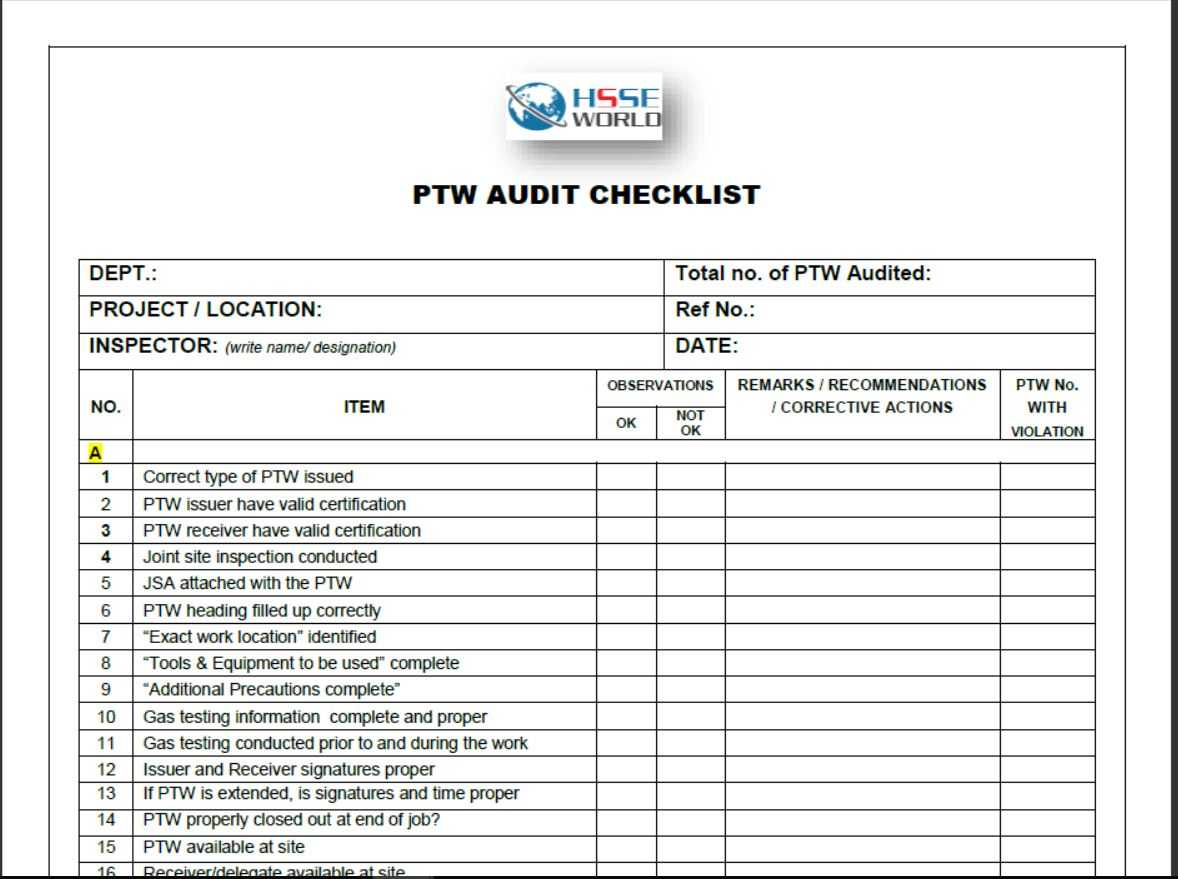 Environmental Audit Checklist Template