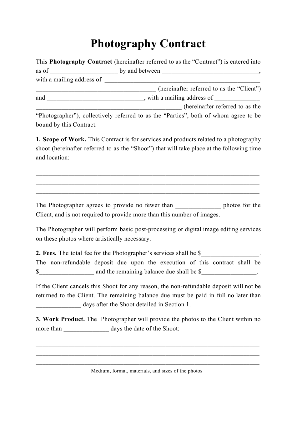 Photography Contract Template Download Printable PDF  Templateroller For Photography Deposit Contract Template With Regard To Photography Deposit Contract Template