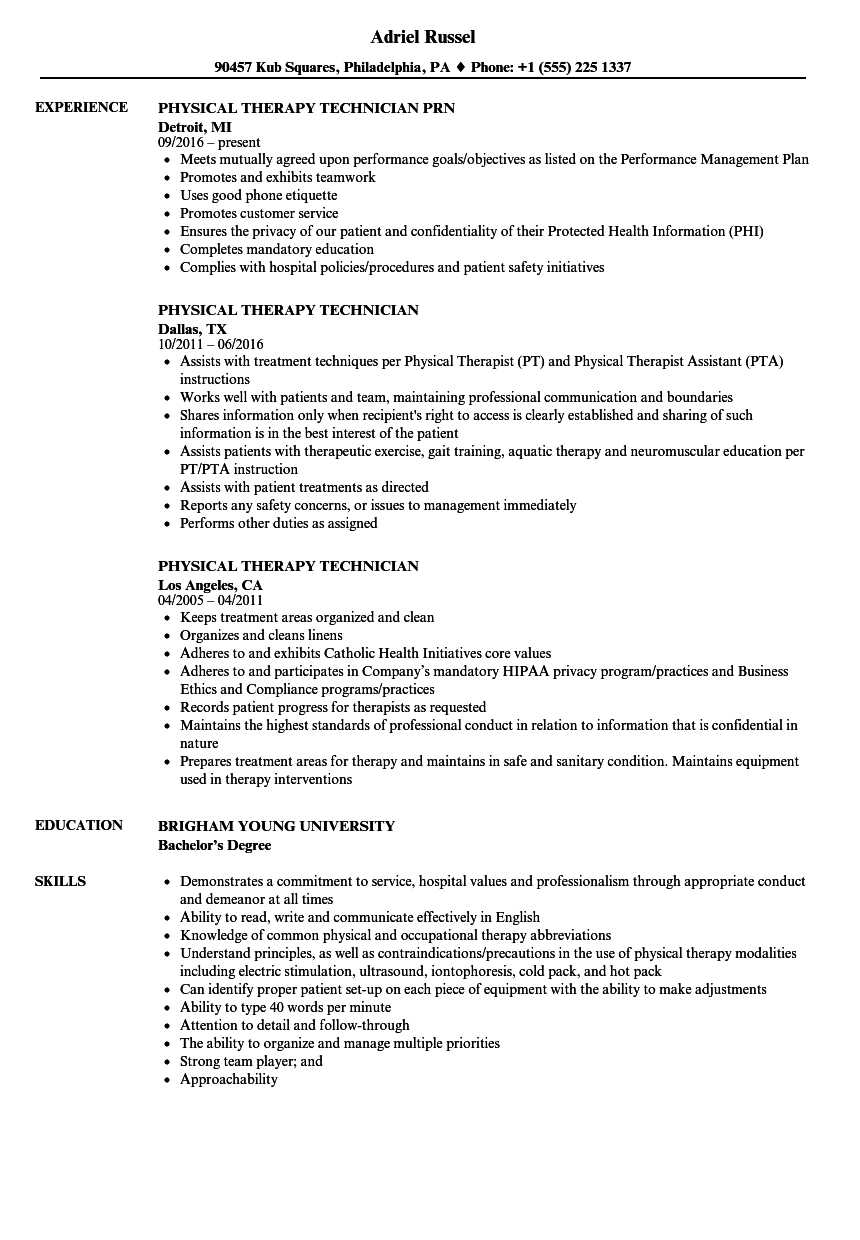 Physical Therapy Technician Resume Samples  Velvet Jobs Intended For Physical Therapist Job Description Template Throughout Physical Therapist Job Description Template