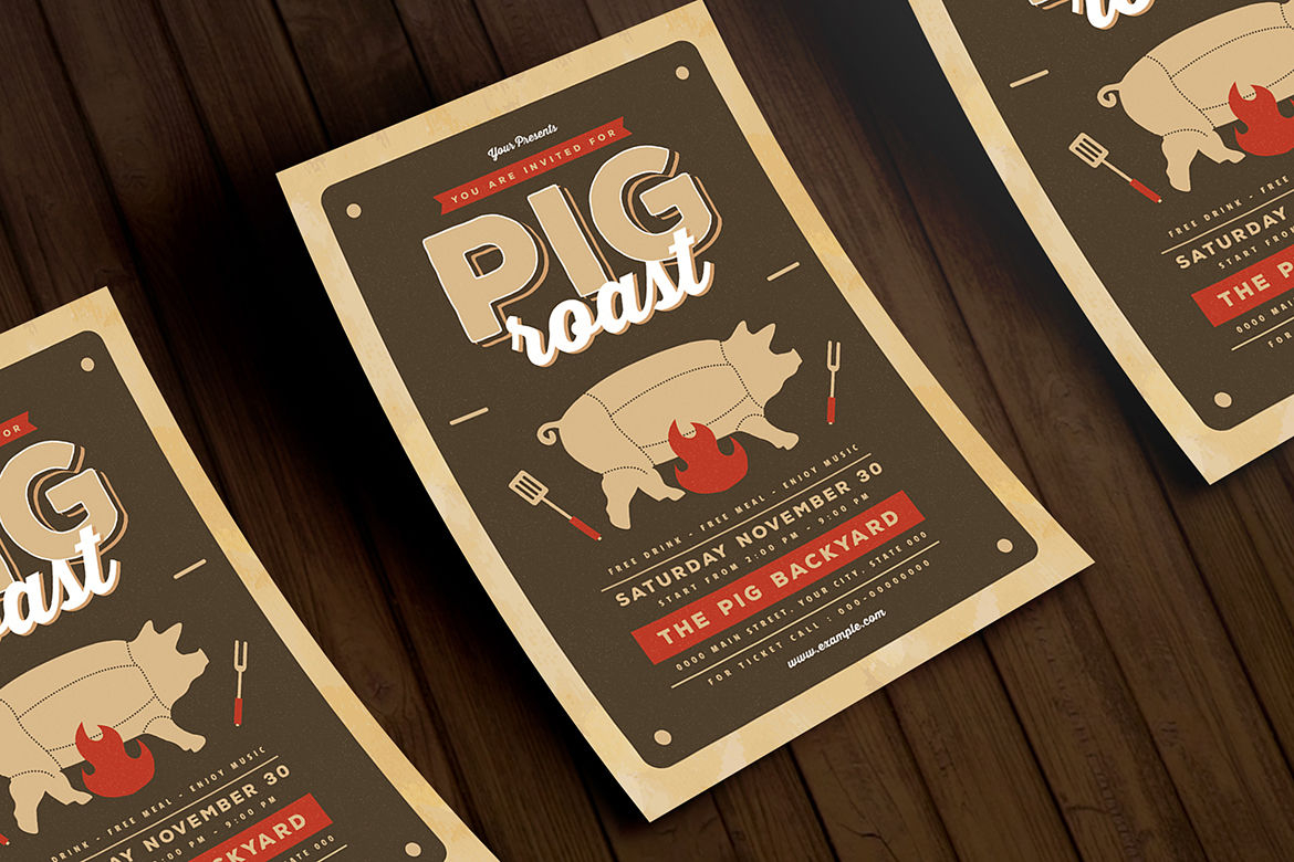 Pig Roast Flyer By guuver  TheHungryJPEG Throughout Pig Roast Flyer Template
