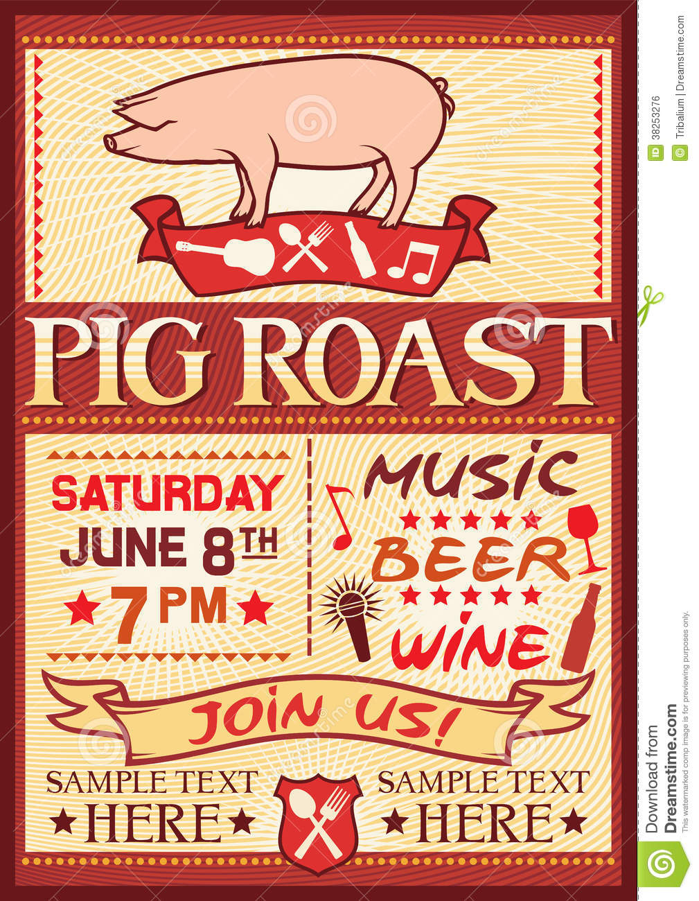 Pig roast poster stock vector With Regard To Pig Roast Flyer Template