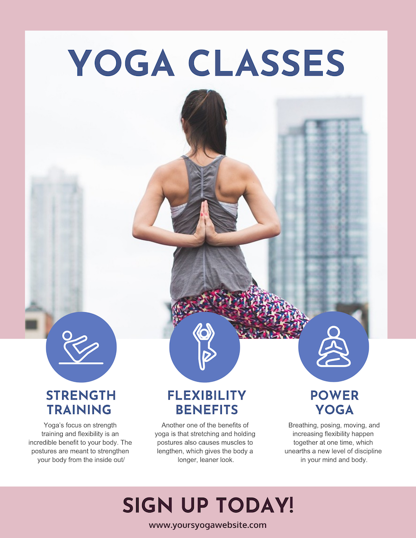 Pink Minimalist Yoga Class Poster Template For Yoga Class Flyer Template Within Yoga Class Flyer Template