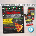 Pizza Dinner Fundraiser Flyer Ticket Set – Editable Template  With Pizza Fundraiser Flyer Template