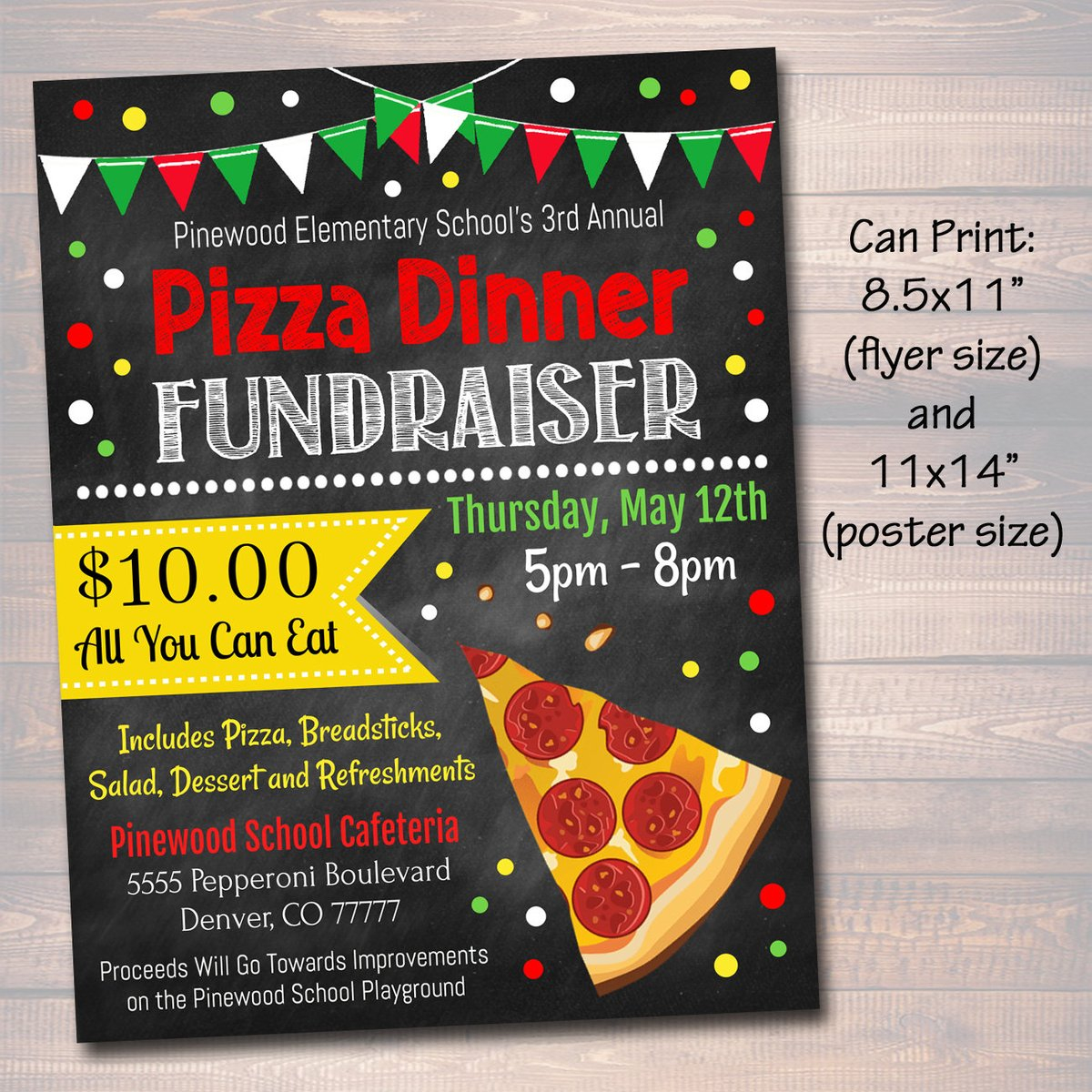 Pizza Dinner Fundraiser Flyer Ticket Set – Editable Template Within Pizza Fundraiser Flyer Template