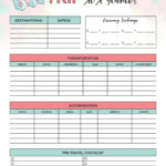 Planner Weekly Vacation Template Free Printable Travel Itinerary  Intended For Road Trip Travel Itinerary Template