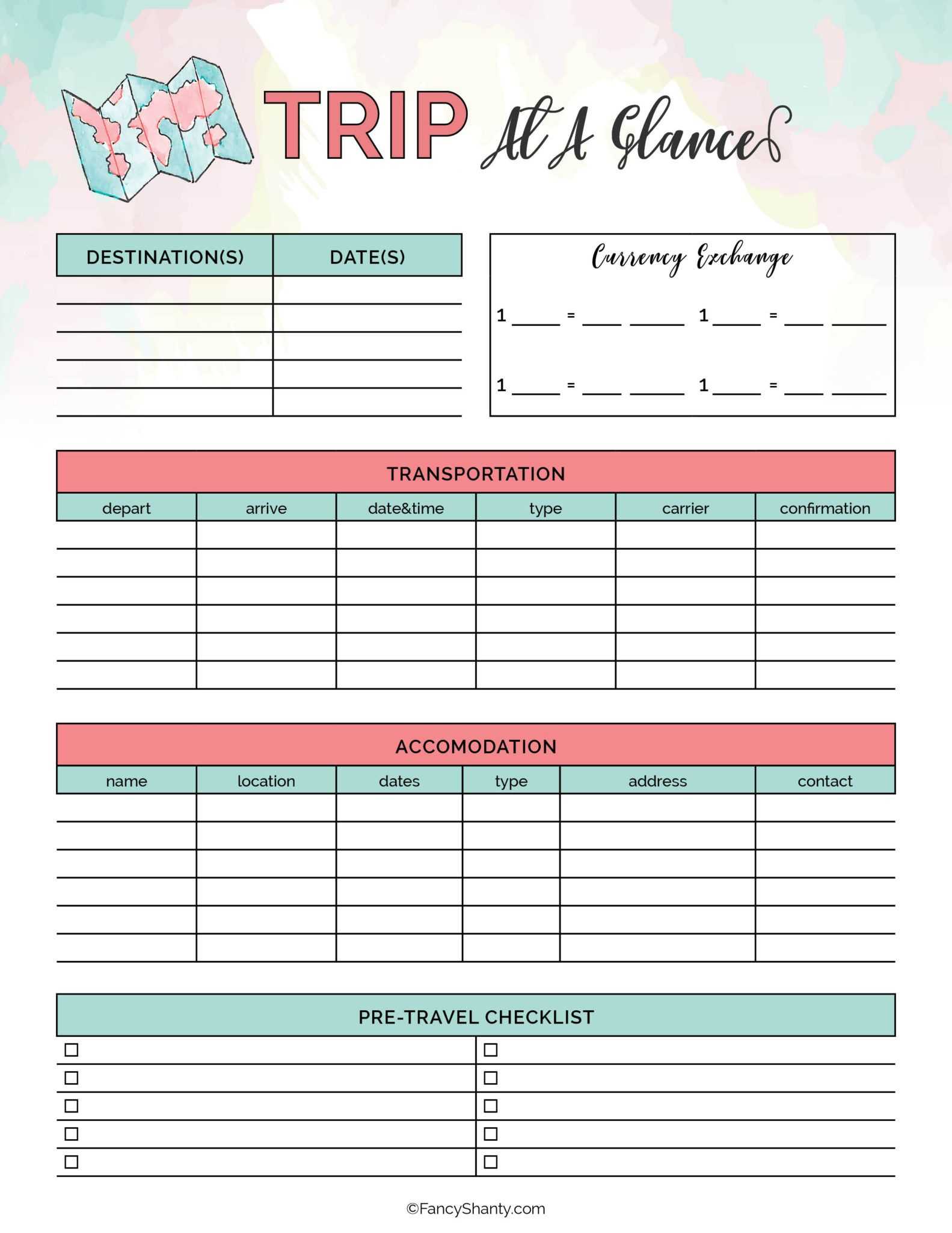 Planner Weekly Vacation Template Free Printable Travel Itinerary  Intended For Road Trip Travel Itinerary Template