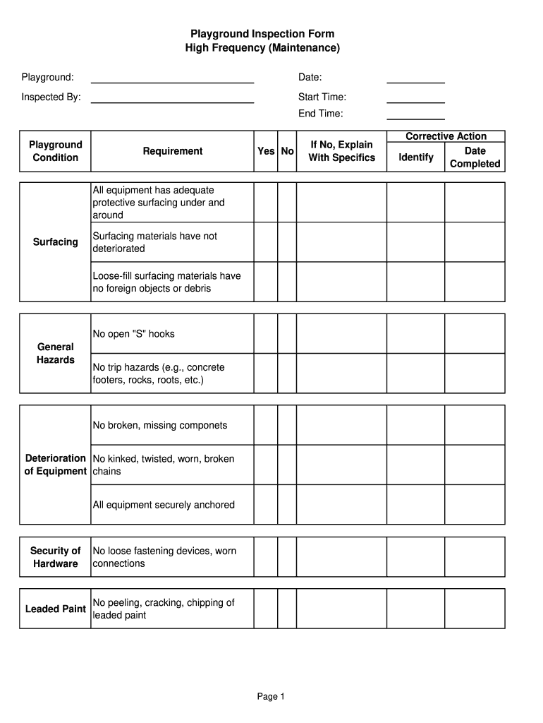 Playground Inspection Checklist Template - Fill Online, Printable,  Fillable, Blank  pdfFiller Throughout Child Care Safety Checklist Template Throughout Child Care Safety Checklist Template