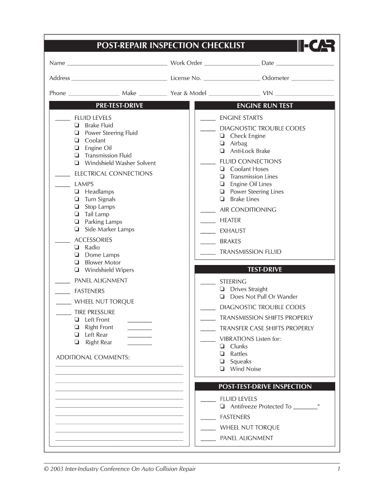 Mechanic Checklist Template