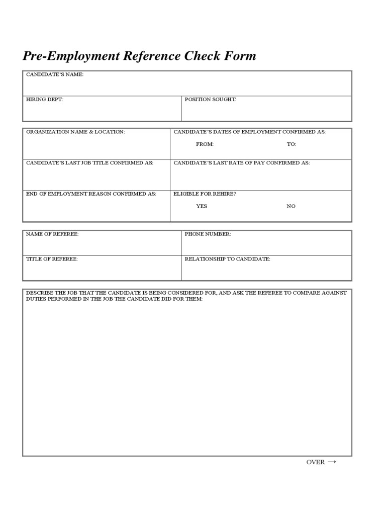 Pre-Employment Reference Check Form Free Download Regarding Reference Checklist Template Throughout Reference Checklist Template