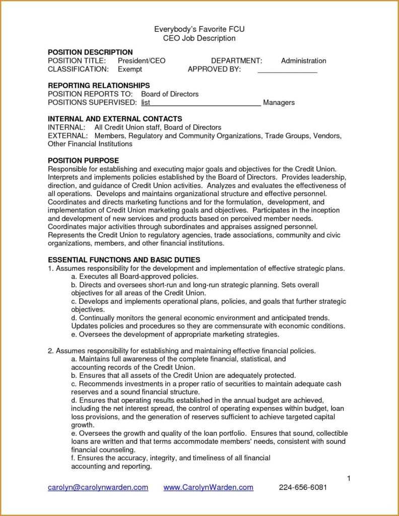 President Job Description Sample – Sablon Within Ceo Job Description Template