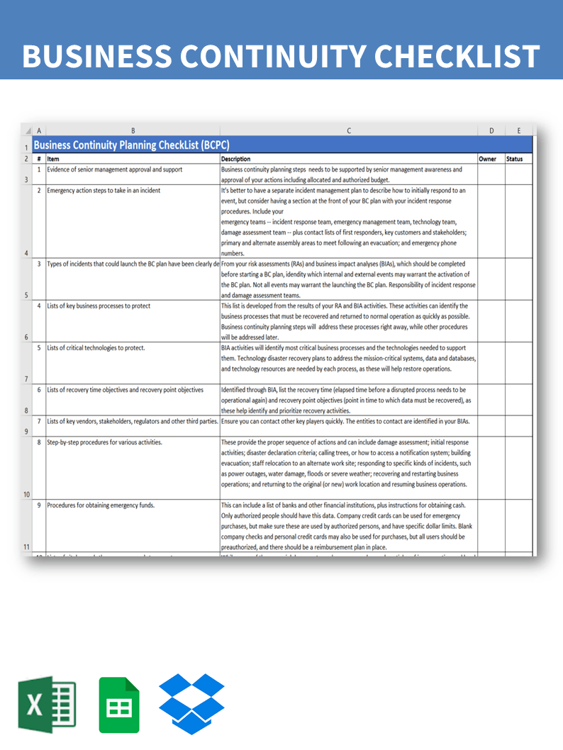 Business Continuity Plan Checklist Template