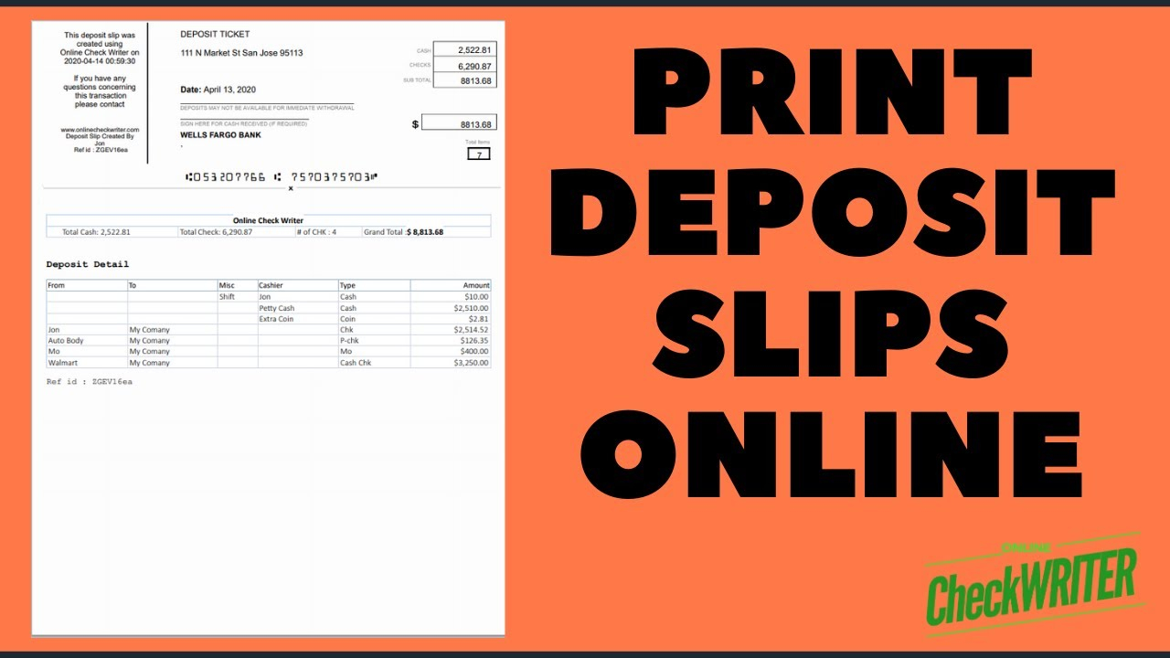Print Deposit Slips Online - Any Bank With Checking Deposit Slip Template In Checking Deposit Slip Template