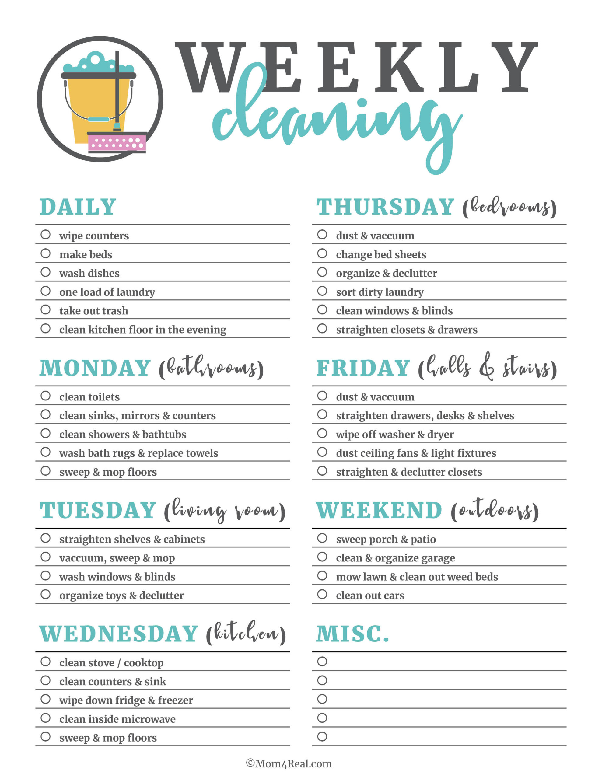 Printable Cleaning Checklists for Daily, Weekly and Monthly Cleaning Inside Home Cleaning Checklist Template Regarding Home Cleaning Checklist Template