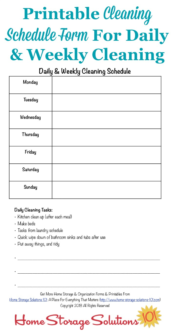 Printable Cleaning Schedule Form For Daily & Weekly Cleaning In Daily Kitchen Cleaning Checklist Template Inside Daily Kitchen Cleaning Checklist Template