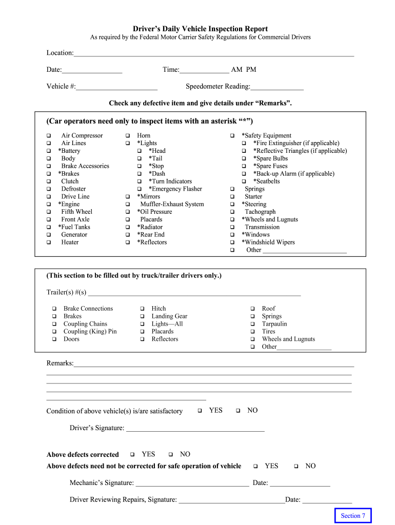 Printable Driver Vehicle Inspection Report Form - Fill Online, Printable,  Fillable, Blank  pdfFiller In Driver Vehicle Checklist Template Regarding Driver Vehicle Checklist Template
