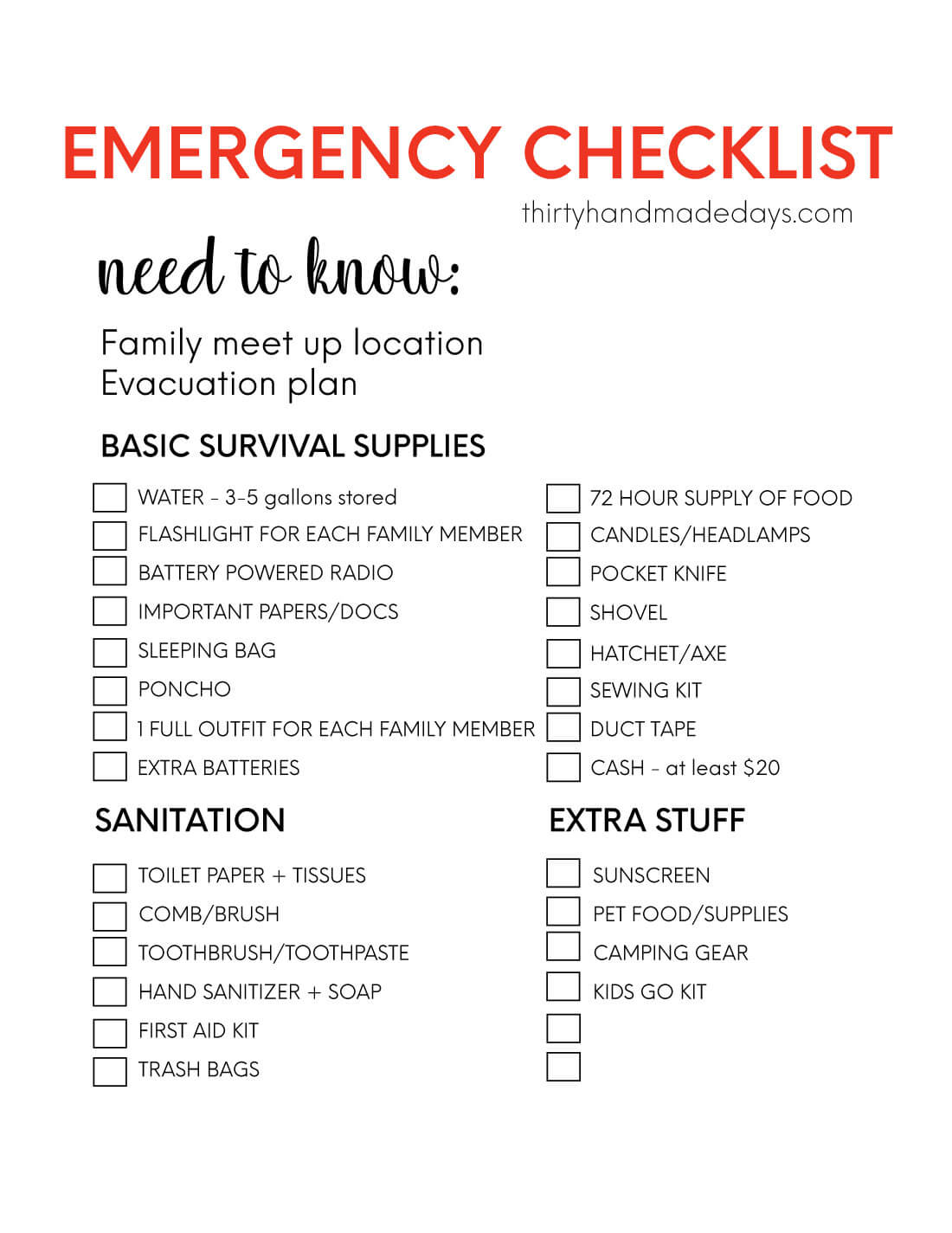 Printable Emergency Supplies List from 10daysblog Pertaining To Emergency Checklist Template Throughout Emergency Checklist Template