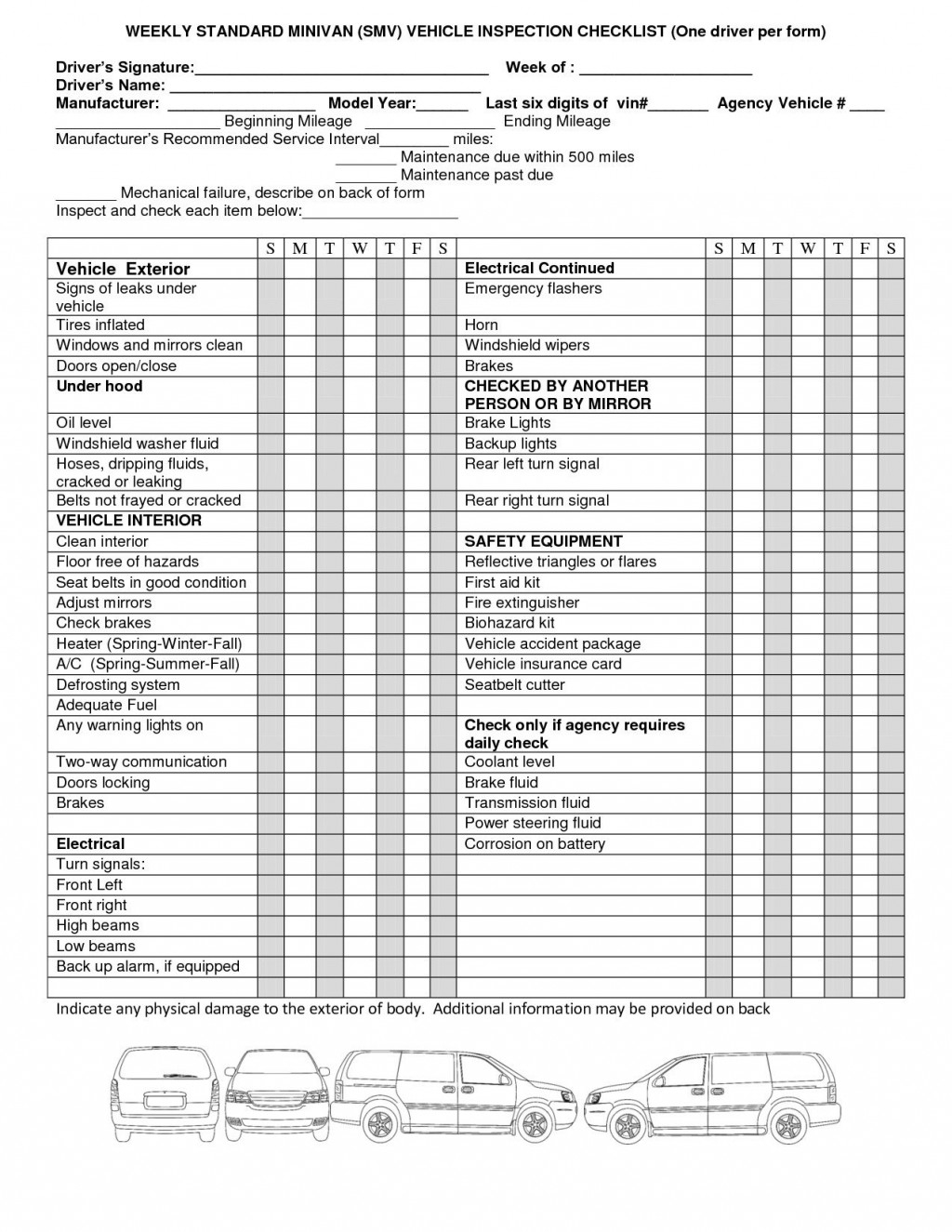 Printable Mto Vehicle Safety Inspection Checklist : Safety  Throughout Daily Vehicle Maintenance Checklist Template Within Daily Vehicle Maintenance Checklist Template